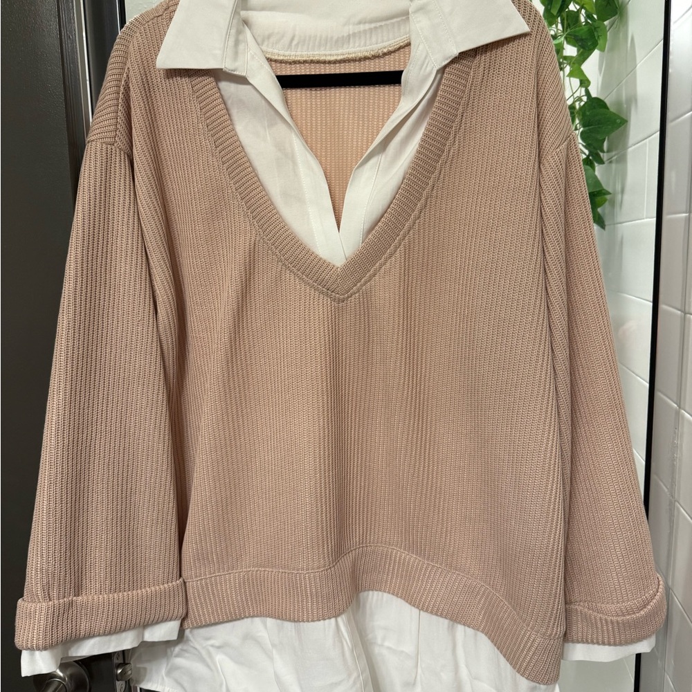 Fashion Nova V-Neck Sweater in Light Brown